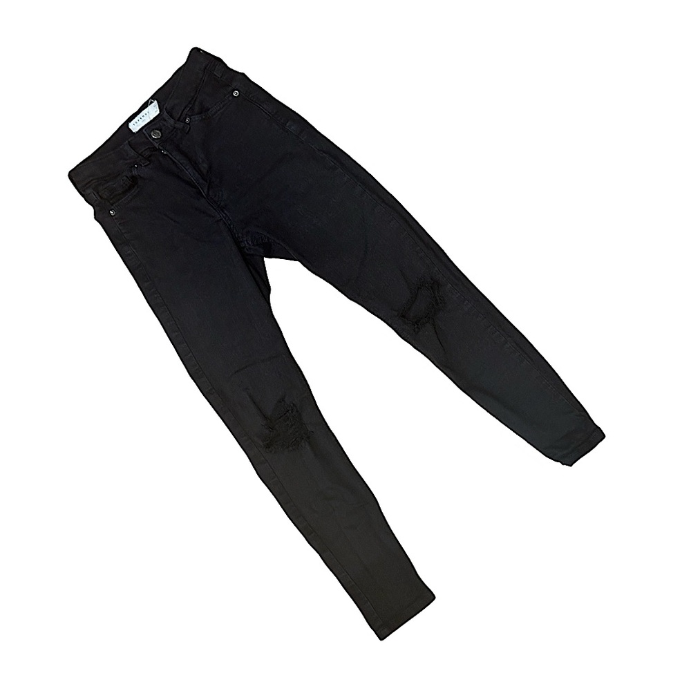 TOPSHOP- “Jamie” Black Distressed Knees Petite Ankle Denim Skinny Jeans
